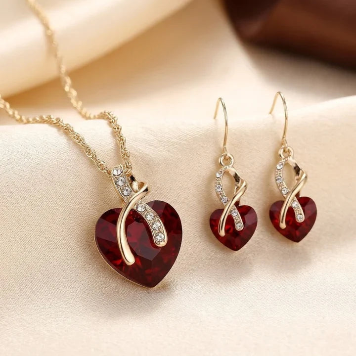 Twisted Heart Ruby Jewelry Set