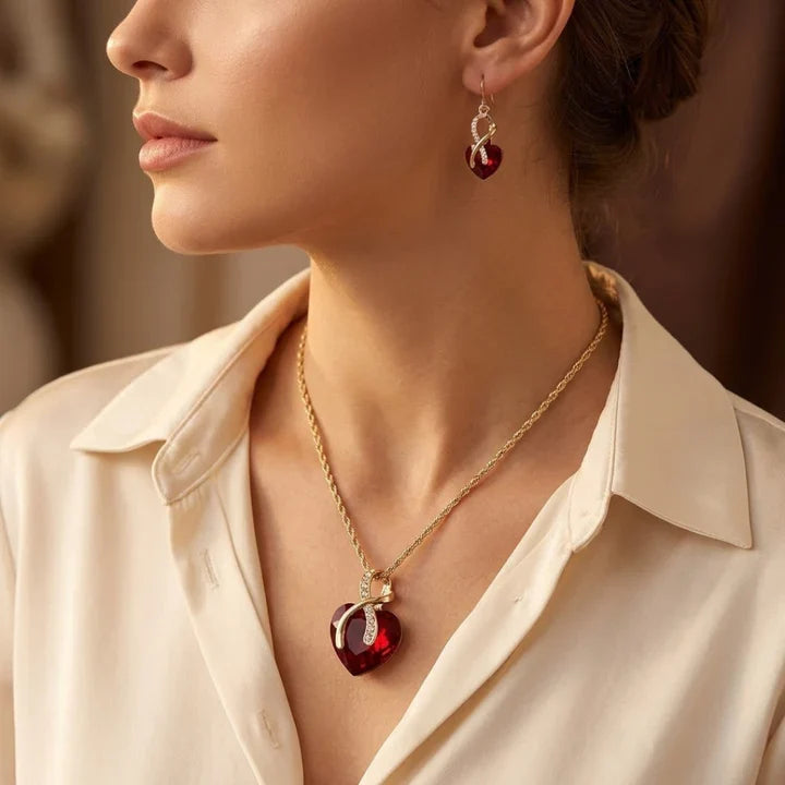 Twisted Heart Ruby Jewelry Set