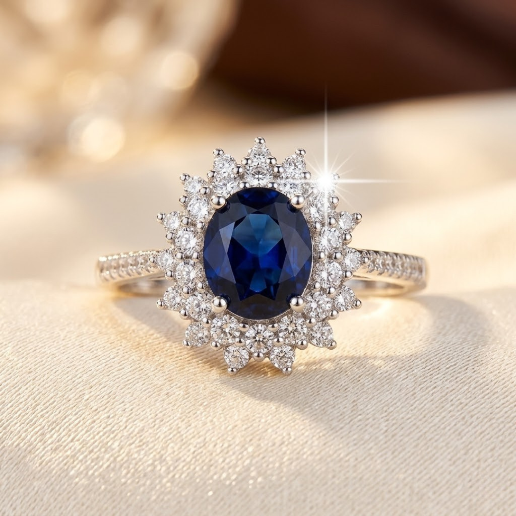 Royal Sapphire Halo Ring