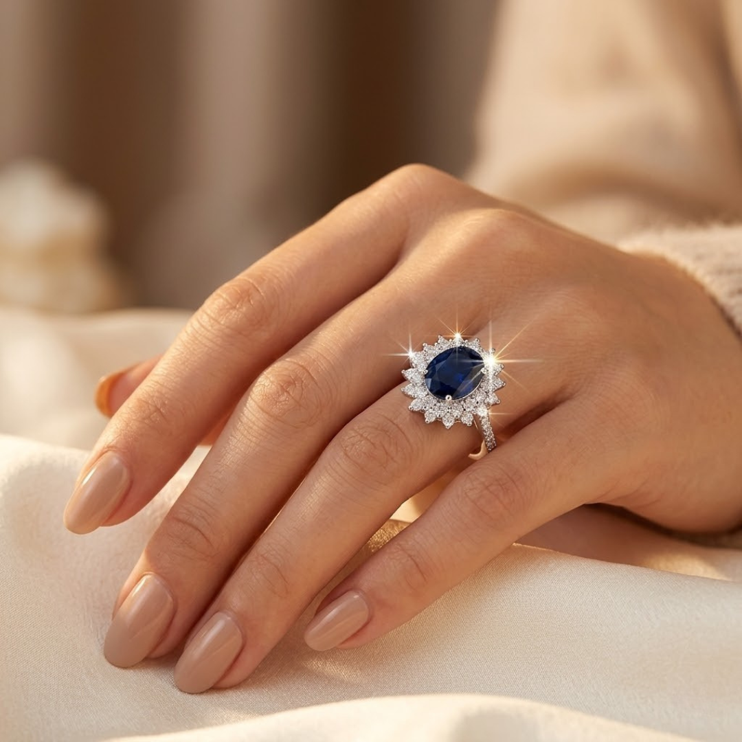 Royal Sapphire Halo Ring